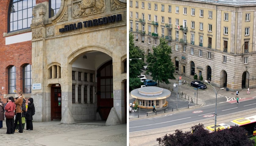 Na lewym zdjęciu Hala Targowa, na prawym Plac Kościuszki 
