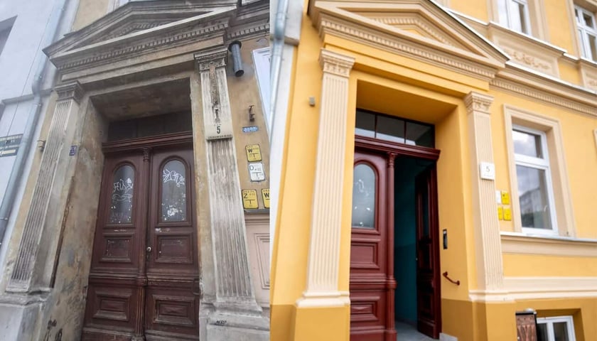 <p>Portal wejściowy kamienicy Żeromskiego 5 (przed i po remoncie)</p>