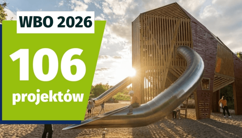 Napis: "WBO 2026 - 106 projektów"; w tle: Park Mamuta - jeden z projektów zrealizowanych w ramach WBO