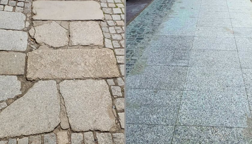 Chodnik na Placu Konstytucji 3 Maja (przed i po remoncie)