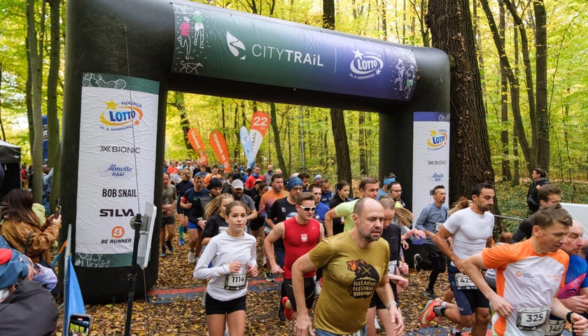 Uczestnicy biegu CITY TRAIL w Lesie Osobowickim. Wrocław, 24.10.2026.