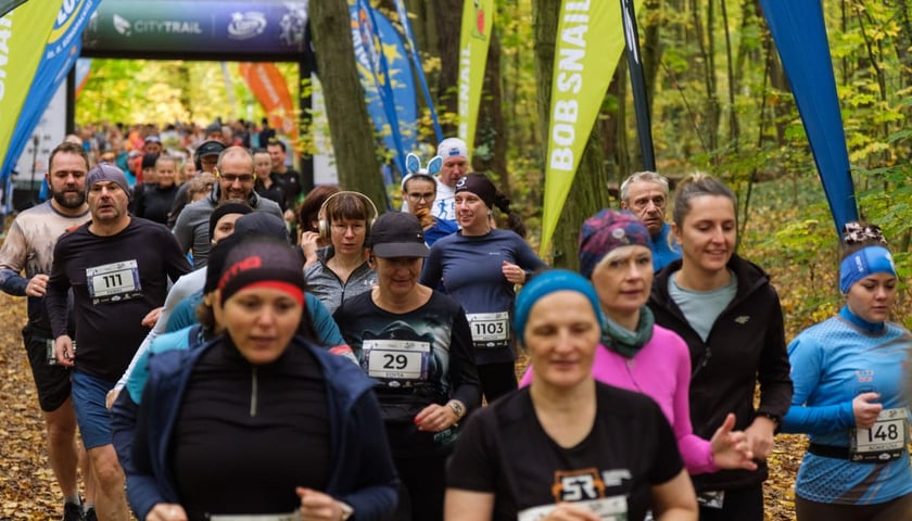 Uczestnicy biegu CITY TRAIL w Lesie Osobowickim. Wrocław, 24.10.2026.