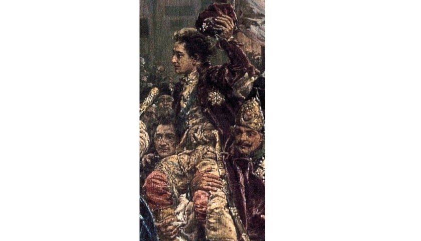 Fragment obrazu Jana Matejki. Książę Kazimierz Nestor Sapieha, generał artylerii litewskiej , marszałek konfederacji Wielkiego Księstwa Litewskiego w Sejmie Czteroletnim w 1788 r., jeden z twórców i sygnatariuszy Konstytucji 3 maja