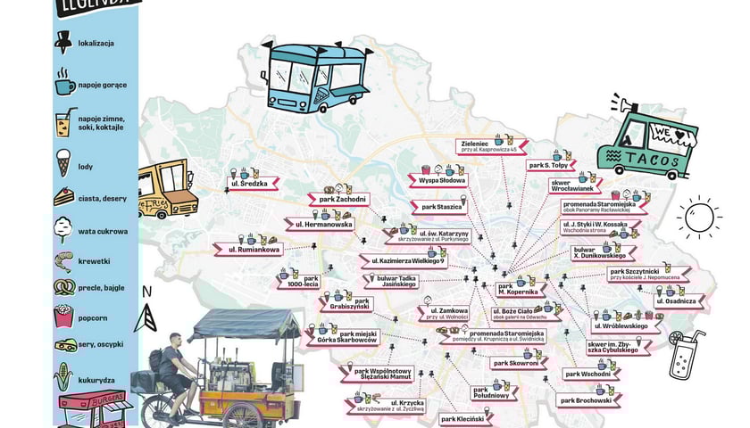 Gastrowózki, foodtrucki we Wrocławiu - mapa