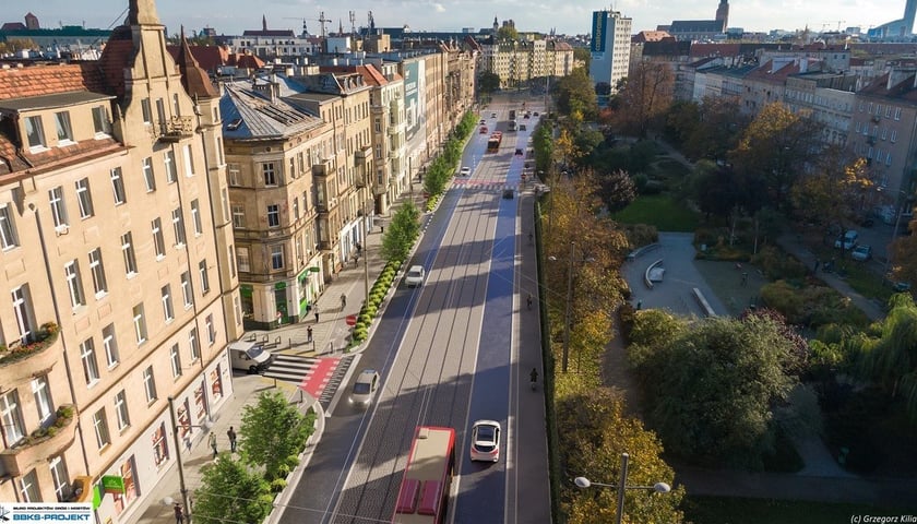 Ul. Pomorska po przebudowie będzie jedną z najpiękniejszych arterii Wrocławia. Na zdjęciu wizualizacja projektu przebudowy.