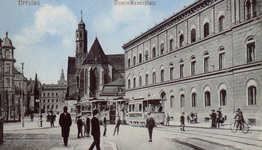 Kościół św Wojciecha. Lata 1900-1910. Początkowy odcinek alei Słowackiego, w tle plac Dominikański.