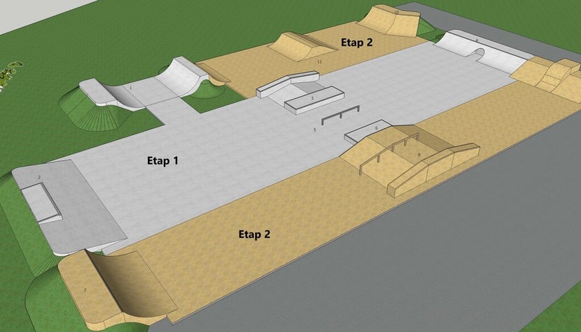 Wizualizacja nowego skateparku przy ul. Sołtysowickiej 68 we Wrocławiu