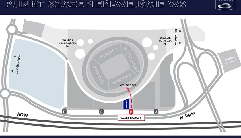 Punkt szczepień na koronawirusa na Tarczyński Arena Wrocław - mapa