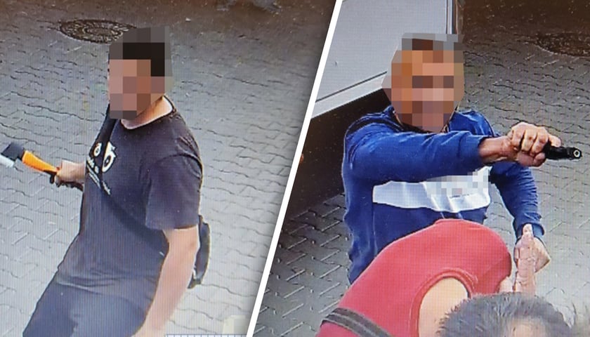 Wrocławscy policjanci apelują do wszystkich uczestników ruchu drogowego o cierpliwość oraz wzajemny szacunek. - Nadmierna agresja może nas doprowadzić… najwyżej do sądu lub szpitala – stwierdza asp. Aleksandra Freus z policji we Wrocławiu. -Na zdjęciu agresywni mężczyźni z siekierą i pistoletem ( kadry z monitoringu stacji benzynowej)
