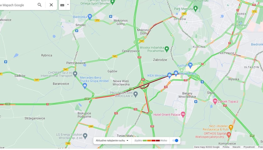 Korek na A4 pod Wrocławiem, 20.12.22 godz. 10:00