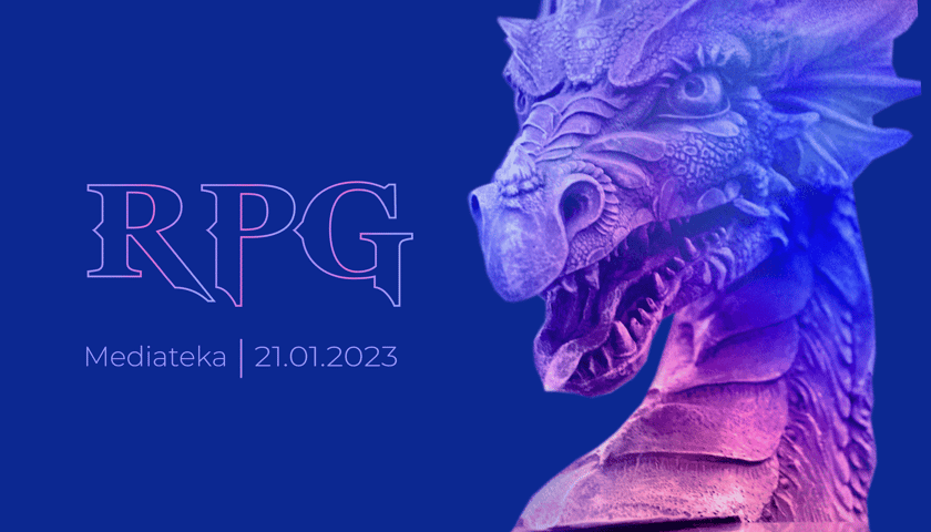 Plakat RPG w Mediatece, głowa smoka