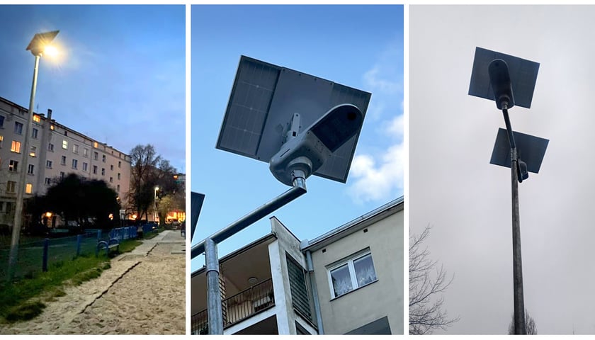 Na zdjęciu lampy solarne zamontowane na miejskich podwórkach