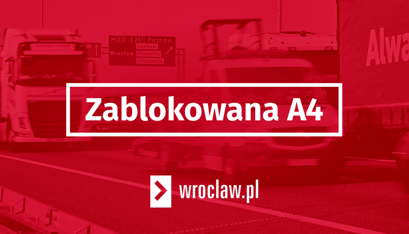 Czerwona plansza ilustracyjna z białym napisem "zablokowana A4".