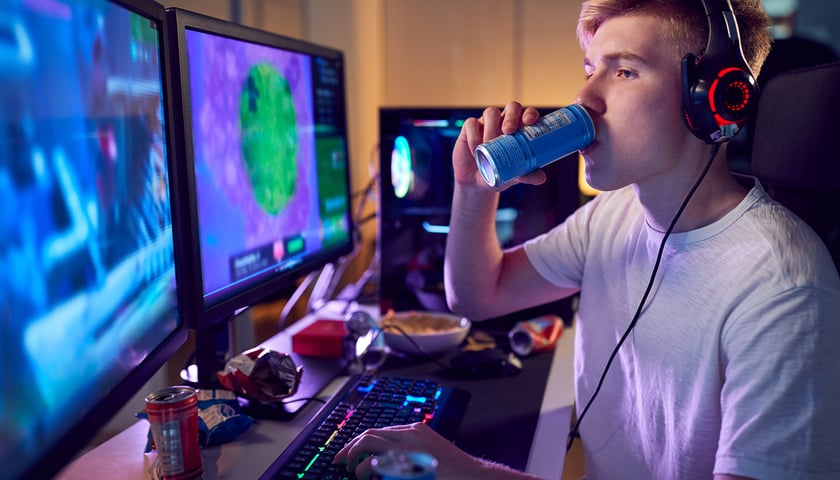 Na zdjęciu: nastolatek pijący napój energetyczny