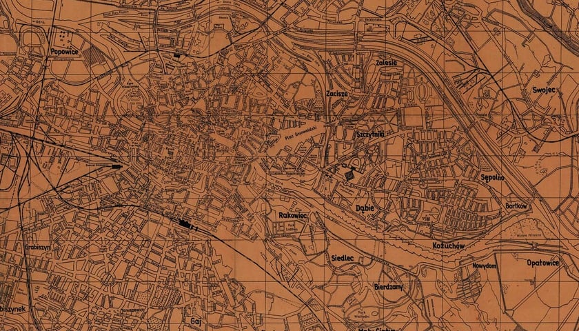 Mapa Wrocławia z lat 40. XX wieku