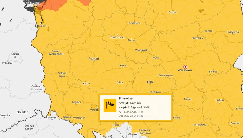 ostrzeżenie IMGW dla Wrocławia - 20.02.2023