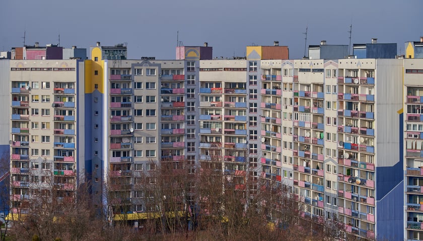 Osiedle Kozanów z lotu ptaka. Na zdjęciu widać bloki mieszkalne na Kozanowie we Wrocławiu