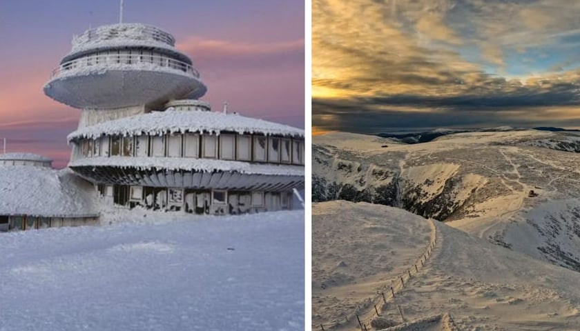 Na zdjęciu widać obserwatorium astronomiczne na Śnieżce i panoramę ze szczytu