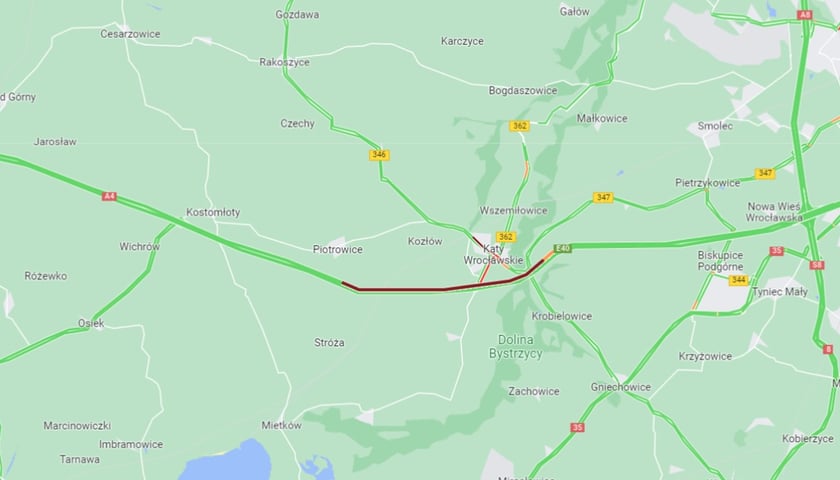 Na zdjęciu widać korek na A4 w miejscu wypadku