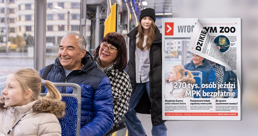 Na zdjęciu dwie wnuczki, dziadek i babcia w tramwaju MPK Wrocław