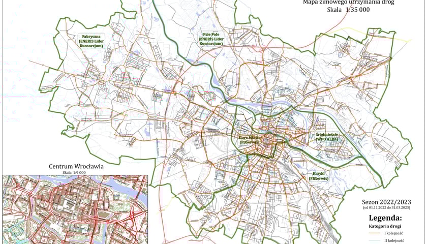 Mapa zimowego utrzymania Wrocławia
