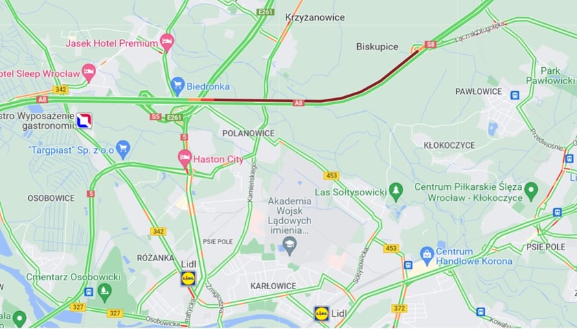 Korek na północnym odcinku AOW - 10 kwietnia ok. godz. 18:30
