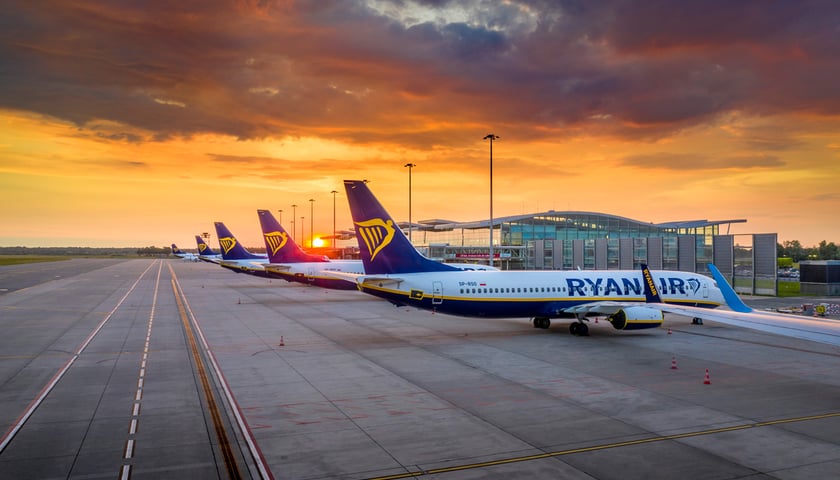 Samoloty Ryanair na wrocławskim lotnisku.