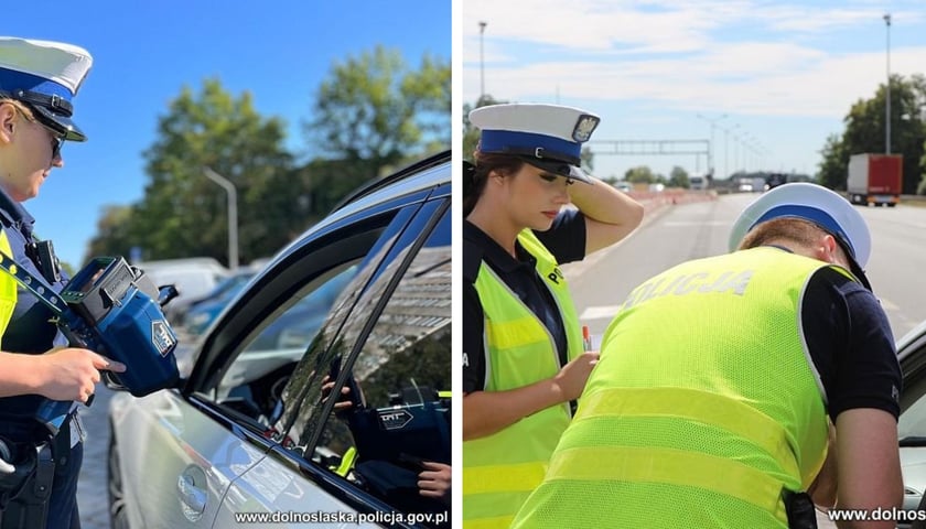 Policjanci drogówki podczas kontroli kierowców