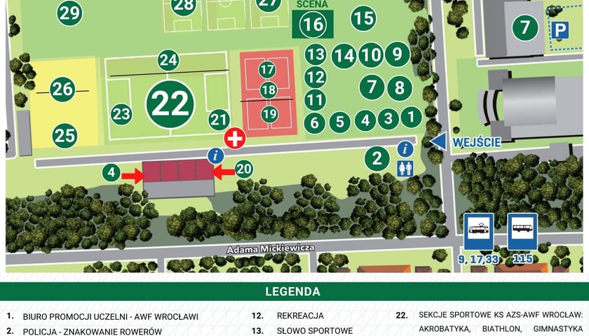 <p>Mapa atrakcji podczas Festynu Sportowo-Rekreacyjnego &bdquo;Przewietrz się na Olimpijskim z AWF Wrocław&rdquo;</p>