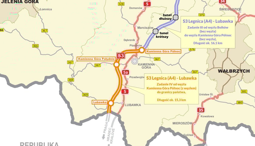 Budowa S3 na Dolnym Śląsku - mapa inwestycji