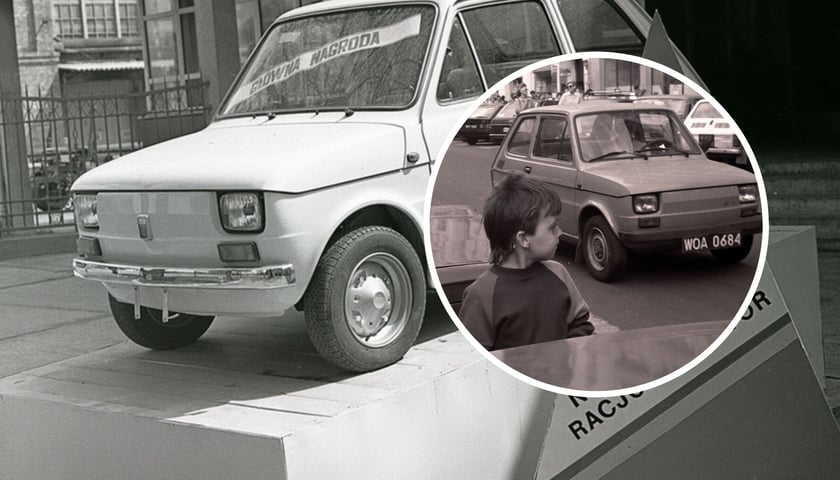 Nagroda dla najlepszego racjonalizatora 1975 roku we wrocławskim „Dolmelu”. W kółku Fiat 126p w ruchu drogowym na ul. Świdnickiej we Wrocławiu (widok w stronę Przejścia Świdnickiego). 