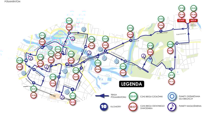 Trasa 9. Nocnego Wrocław Półmaratonu