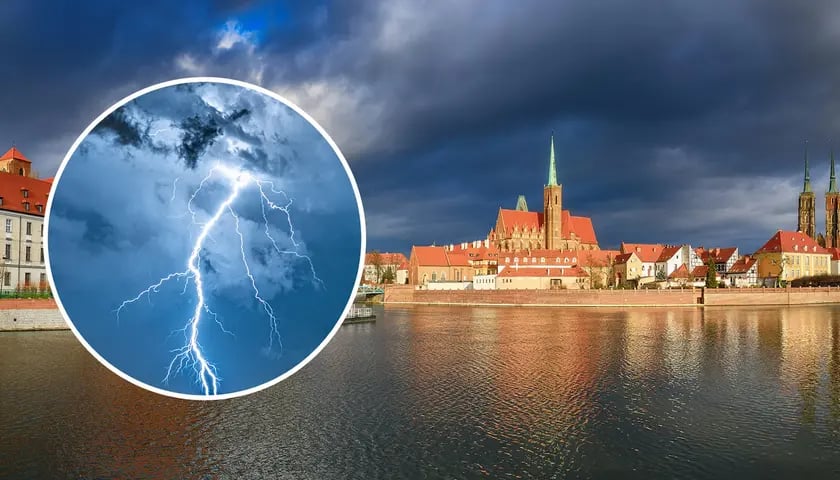 Panorama Wrocławiu (na zdjęciu w kółku widać pioruny)