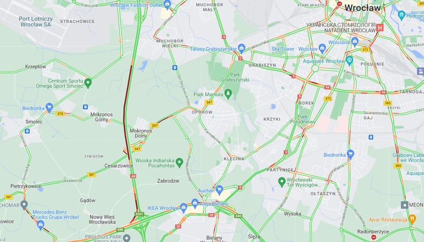 Korki na zachodnim odcinku AOW w kierunku Kudowa Słone - 10 lipca 2023 r.