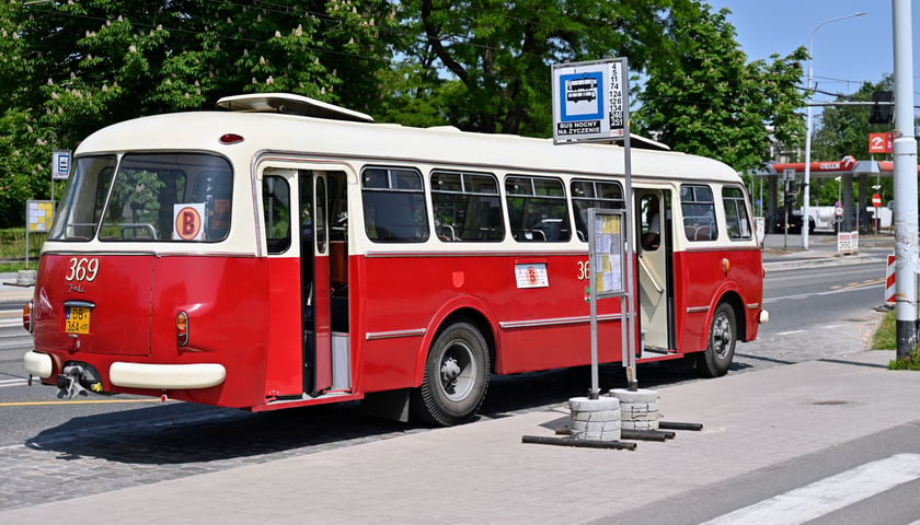 Jelcz 272 MEX nazywany "ogórkiem". Przez dekady ten typ autobusów stanowił podstawę komunikacji miejskiej. Zdjęcie ilustracyjne przedstawia "ogórka" na przystanku przy ul. Grabiszyńskiej, gdy kursował na Wrocławskich Liniach Zabytkowych. 