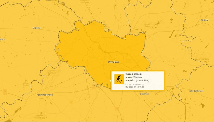 Ostrzeżenie - burze nad Wrocławiem 12 lipca 2023 r.