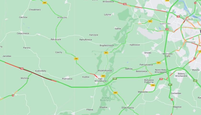 Korki na A4 po zderzeniu dwóch osobówek - 12 lipca 2023 r.