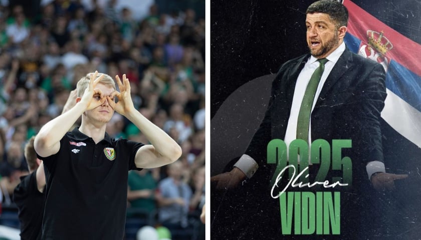 Po lewej: Łukasz Kolenda (zawodnik Śląska), po prawej: Oliver Vidin (nowy trener)