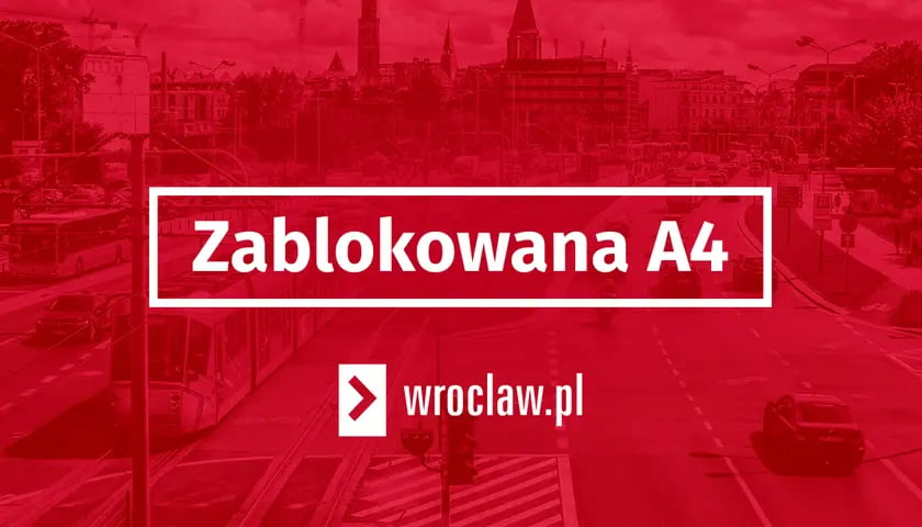 Czerwona plansza z białym napisem "Zablokowana A4"