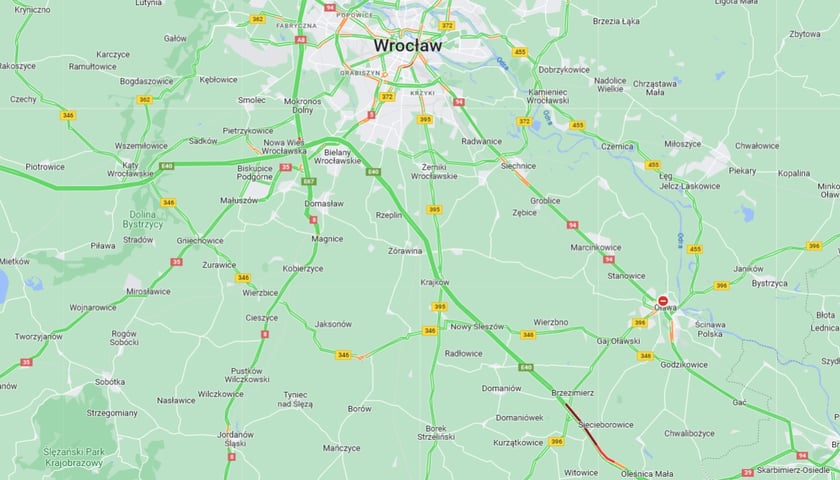Korki na A4 w kierunku Wrocławia po wypadku dwóch osobówek w miejscowości Brzezimierz