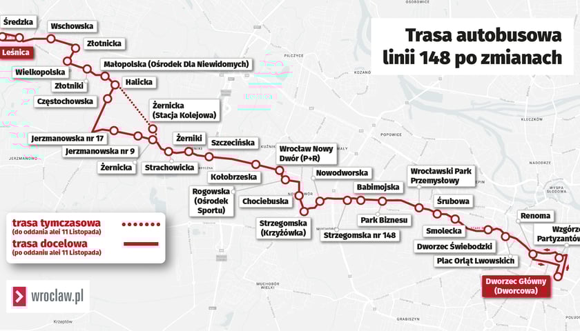Przebieg trasy autobusu 148 - kliknij aby powiększyć