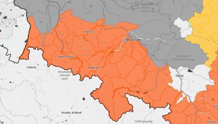 Mapa zagrożenia hydrologicznego dla okolic województwa dolnośląskiego