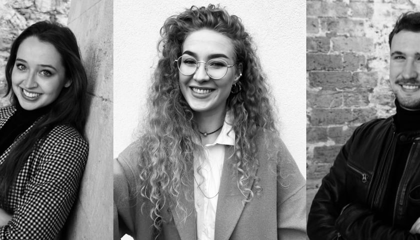 Maja Stankowska, Klaudia Ryś i Mateusz Baranowski, autorzy zwycięskiego projektu osiedla przyszłości