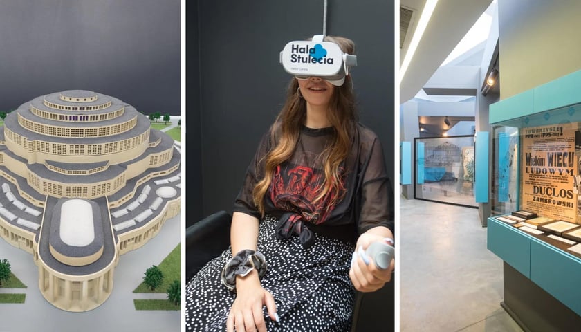 Visitor Centre w Hali Stulecia, makiety, osoba w goglach VR
