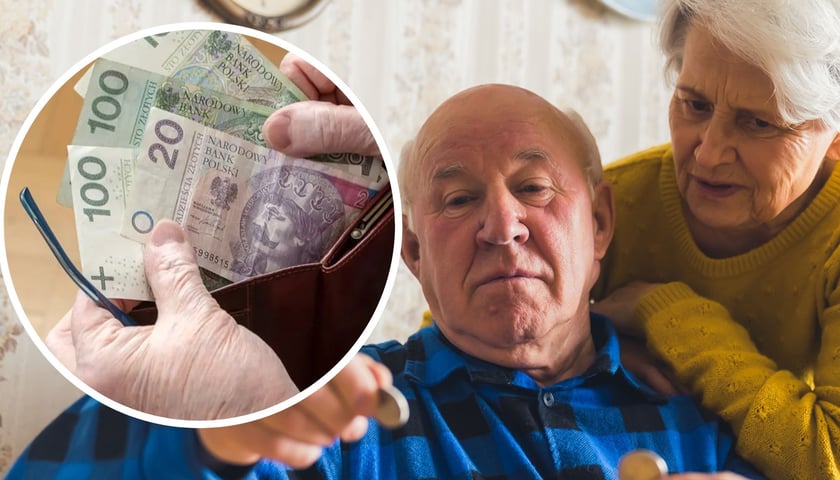 Starszy mężczyzna i kobieta, w kółku banknoty w dłoniach