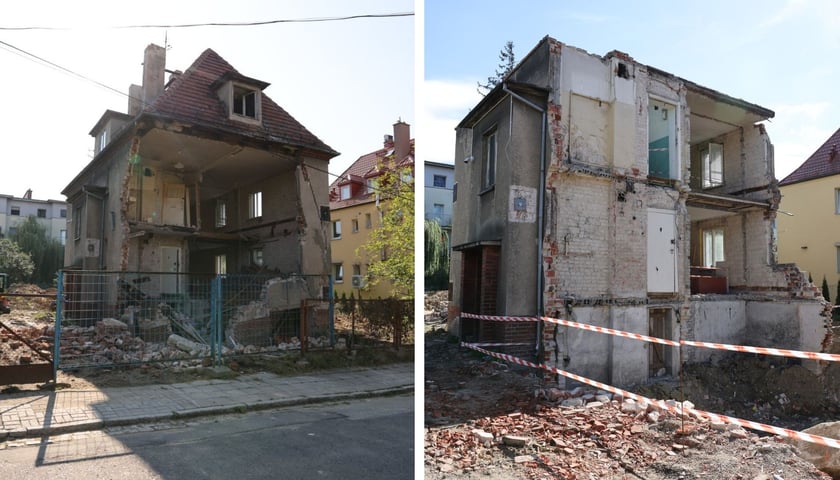 Budynek na ul. Murarskiej 45 bez ściany i po częściowej rozbiórce