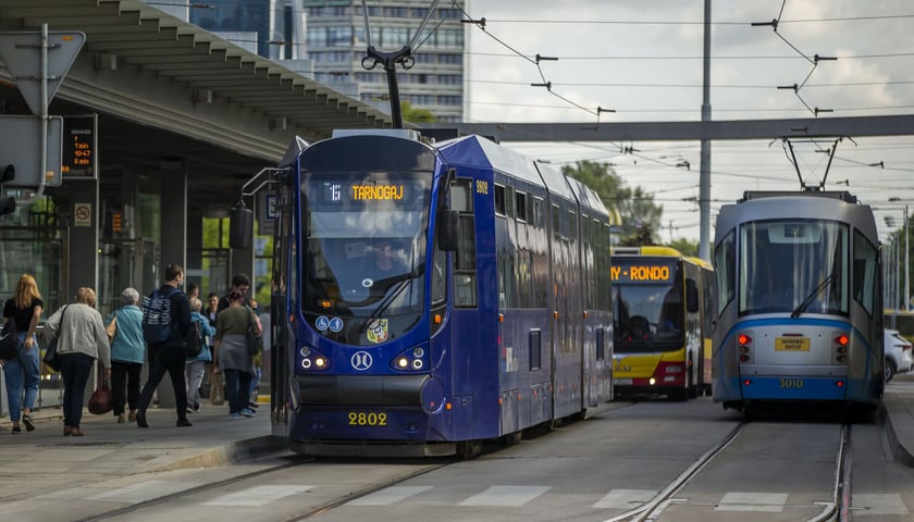 Tramwaje na przystanku, zdjęcie ilustracyjne