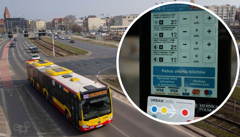 System URBANCARD działający w całej wrocławskiej aglomeracji byłby wielkim ułatwieniem dla pasażerów.  Karta w kółeczku, w tle autobus jadący ulicami Wrocławia