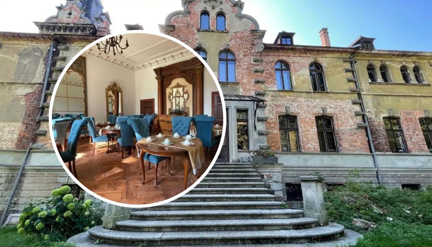 Pałac w Boleścinie k. Trzebnicy został wystawiony na sprzedaż, w kółku jego wnętrza, sala