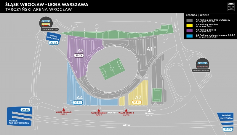 Mapa parkingów przy Tarczyński Arenie